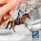 Personalized Upload Your Horse Riding Photo Acrylic Keychain Printed MTHPN1006