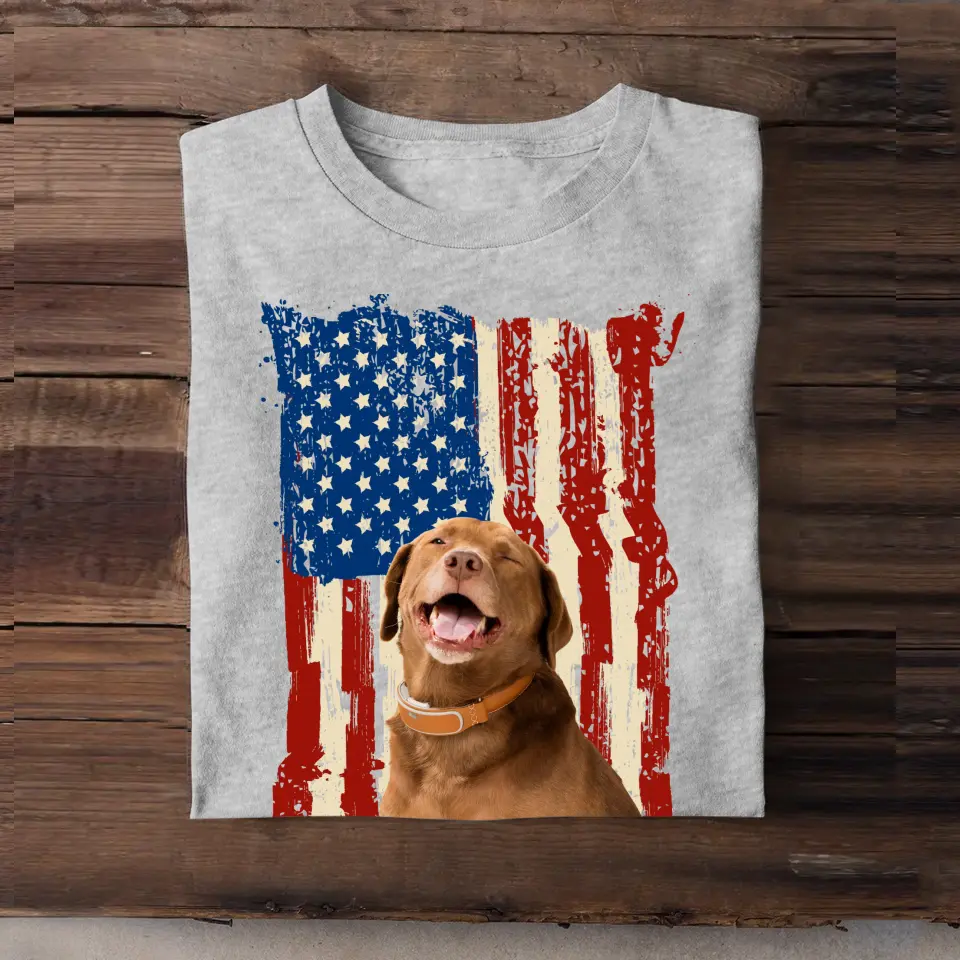 Personalized Upload Your Dog Photo Flag Background T-shirt Printed MTHDT1306