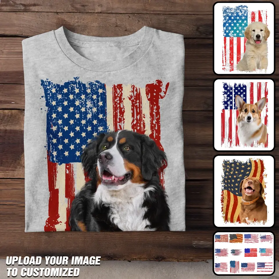 Personalized Upload Your Dog Photo Flag Background T-shirt Printed MTHDT1306