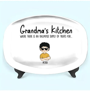 Personalized Grandma's Kitchen Where There Is An Unlimited Supply Of Treats For Kid Names Resin Platter Printed QTTB1006