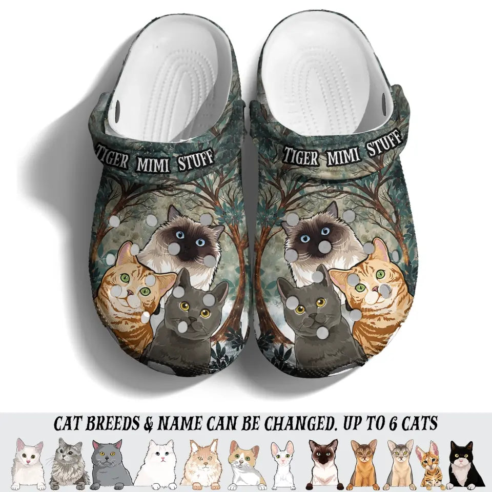 Personalized Cat Forest Cat Lovers Gift Clog Slipper Shoes Printed 23JUN-DT15