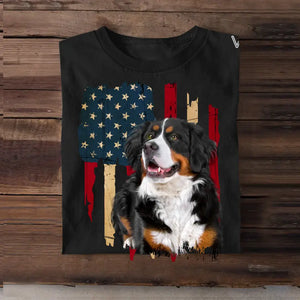 Personalized Upload Your Photo On Flag For Dog And Pets Lovers Independence Day Tshirt 23JUN-DT19