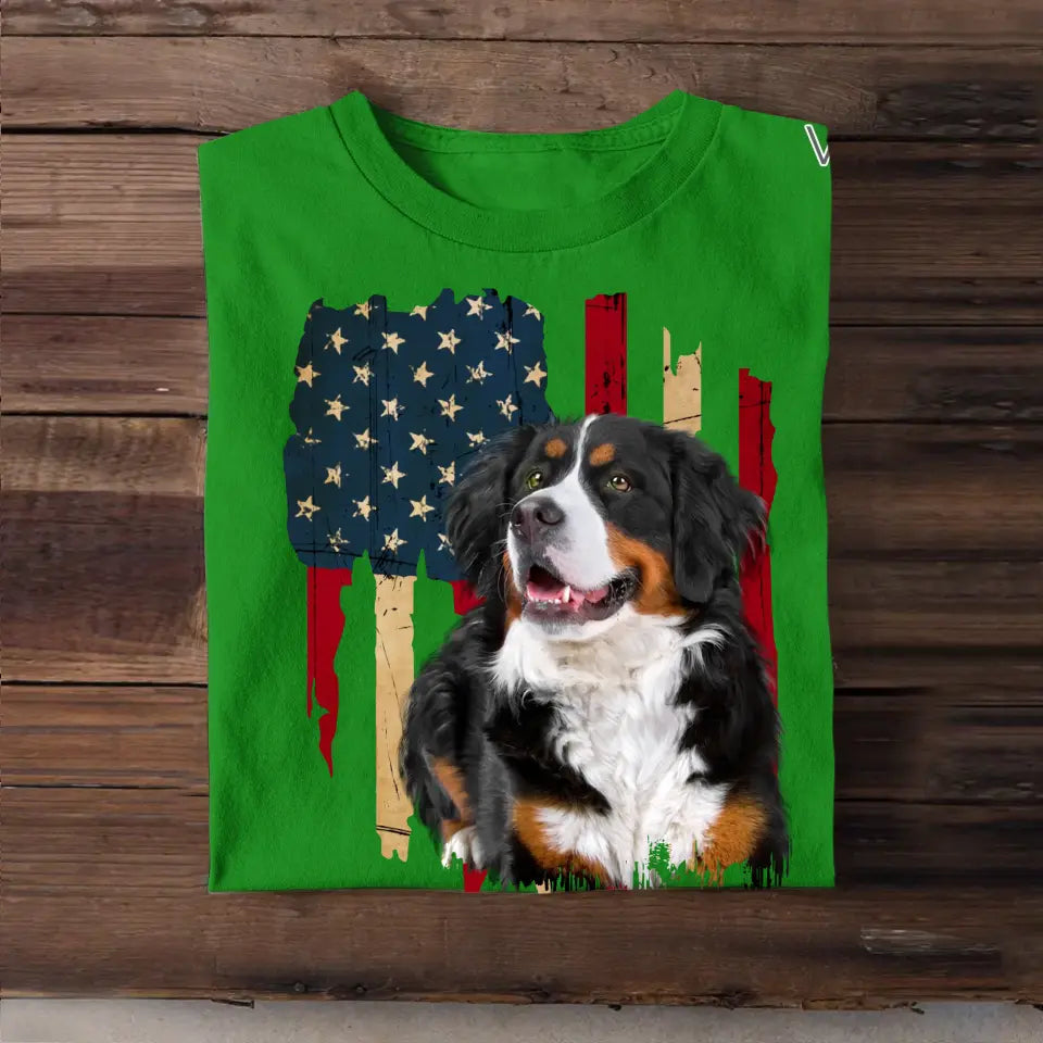 Personalized Upload Your Photo On Flag For Dog And Pets Lovers Independence Day Tshirt 23JUN-DT19