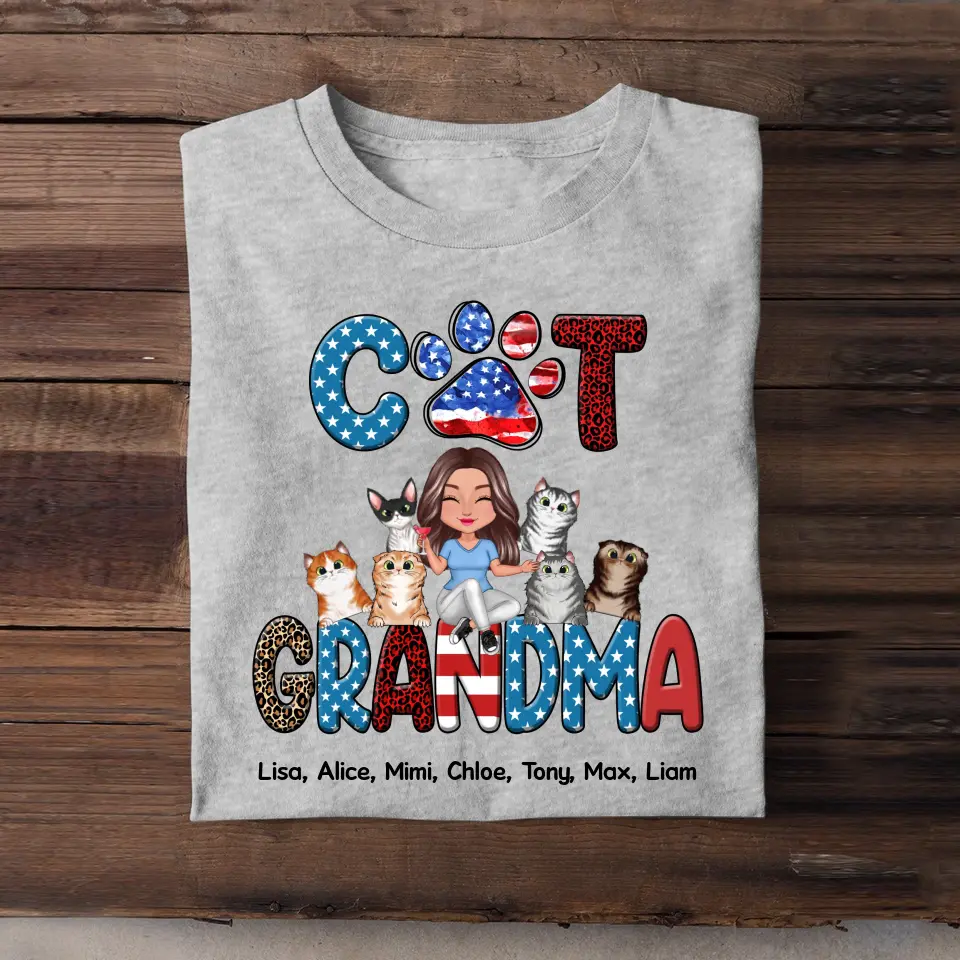 Personalized Cat Grandma/Mom with Name Cat Lovers Gift T-shirt Printed MTPN1506