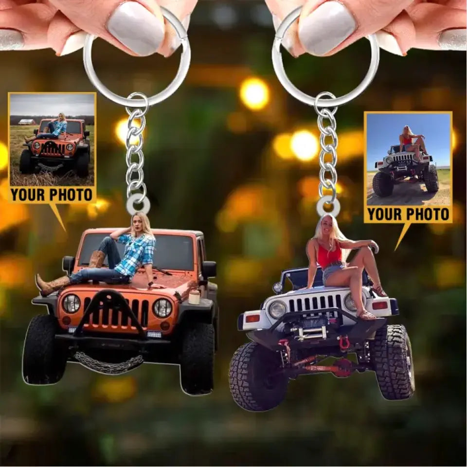 Personalized Upload Photo Jeep Girl Jeep Lover Acrylic Keychain Printed QTHN1906