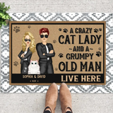 Personalized A Crazy Cat Lady And A Grumpy Old Man Live Here Cat Lovers Doormat Printed 23JUN-DT07