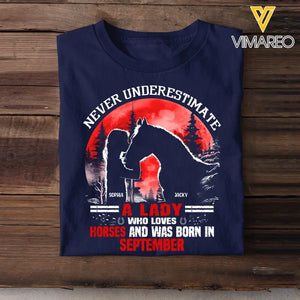 Personalized Never Underestimate A Lady Who Loves Horses And Was Born In September T-shirt Printed MTHHQ1906