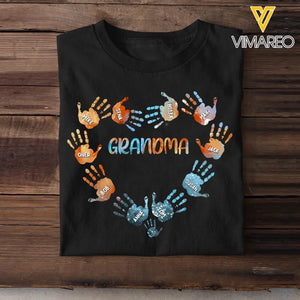 Personalized Grandma Hand with Kid Name T-shirt Printed 23JUN-TB21