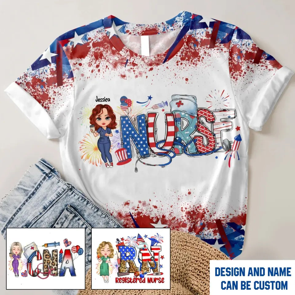 Personalized CNA, RN, Nurse 4th July 3D TShirt Printed KVHHTH 246