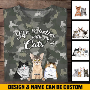 Personalzied Life Is Better With Cats 3D TShirt Printed MTHN2306