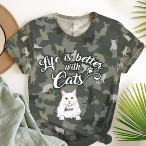 Personalzied Life Is Better With Cats 3D TShirt Printed MTHN2306