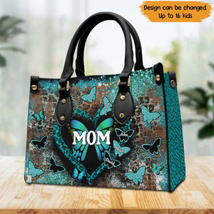 Personalized Glitter Mom Grandma Title With Kids Name Leather Bag Printed LMPN2406