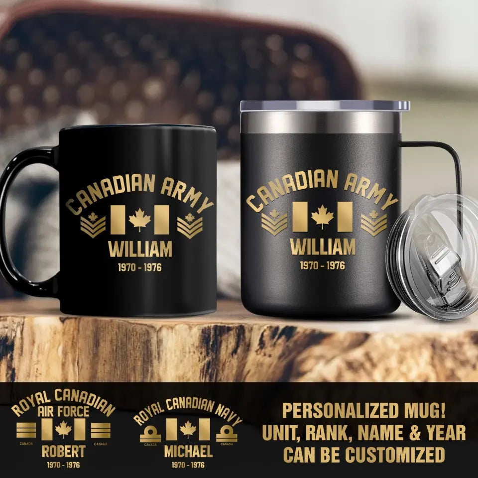 Personalized Canadian Veteran/Soldier Rank Camo with Name Black Mug Printed 23JUN-DT26