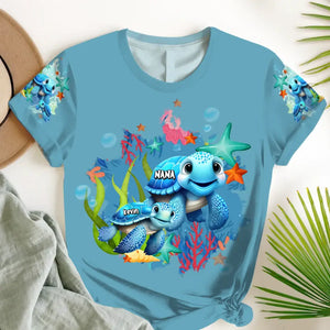 Personalized Turtles In The Ocean Grandma with Kid Names 3D T-Shirt Printed MTHHN2706