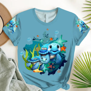 Personalized Turtles In The Ocean Grandma with Kid Names 3D T-Shirt Printed MTHHN2706