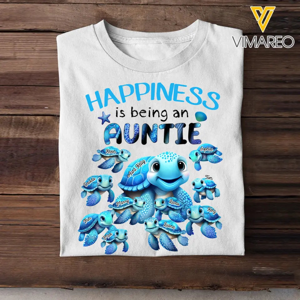 Personalized Happiness Is Being An Aunt Mom Grandma Cute Turttle Chibi Custom Name Kids 2D Print Tshirt