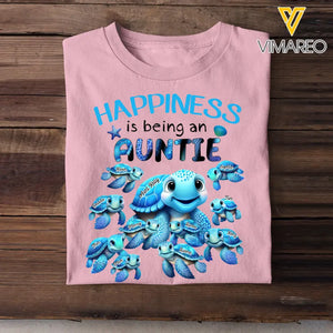 Personalized Happiness Is Being An Aunt Mom Grandma Cute Turttle Chibi Custom Name Kids 2D Print Tshirt