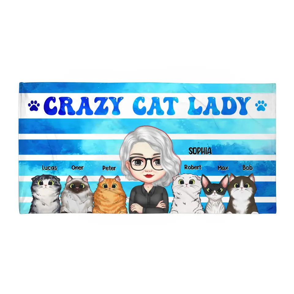 Personalized Crazy Cat Lady Cat Mom Cat Lovers Gift Beach Towel Printed PNHQ2306