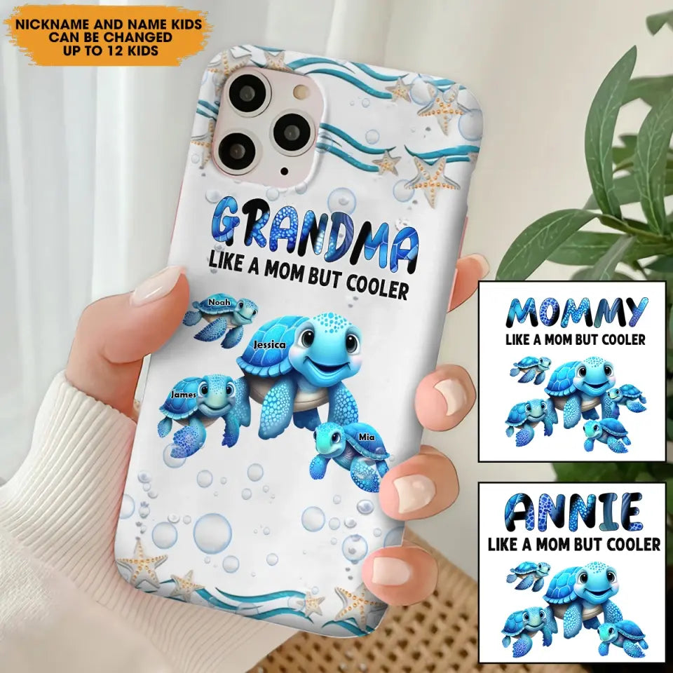 Cute Sea Turtle Grandma With Grandkids Name Ocean Animal Perfect Gift Present for Grandma Mom Auntie Custom Name For iPhone Samsung VHPN3006