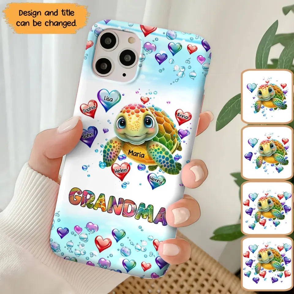 Personalized Grandma Mom Auntie Colorful Cute Turtles With Custom Kids Name Gift For Grandma Phonecase PTN2723