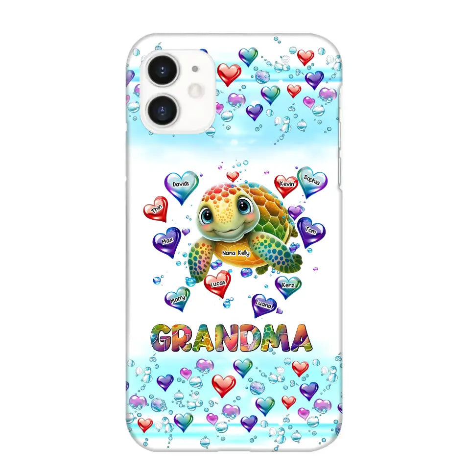 Personalized Grandma Mom Auntie Colorful Cute Turtles With Custom Kids Name Gift For Grandma Phonecase PTN2723