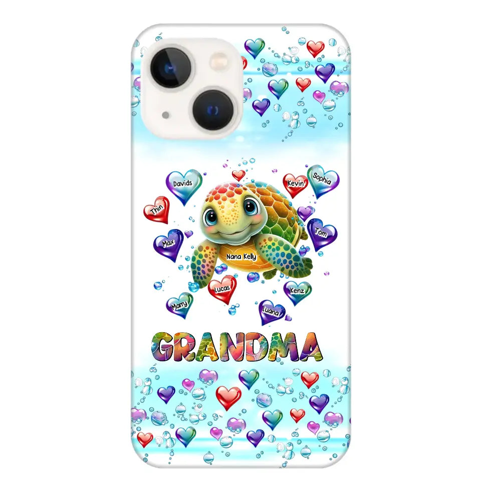 Personalized Grandma Mom Auntie Colorful Cute Turtles With Custom Kids Name Gift For Grandma Phonecase PTN2723