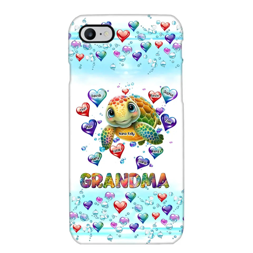 Personalized Grandma Mom Auntie Colorful Cute Turtles With Custom Kids Name Gift For Grandma Phonecase PTN2723