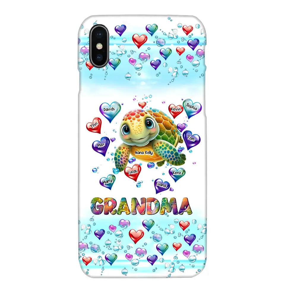 Personalized Grandma Mom Auntie Colorful Cute Turtles With Custom Kids Name Gift For Grandma Phonecase PTN2723