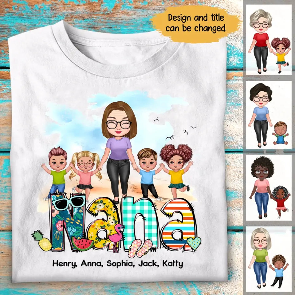 Personalized Nana Grandma with Kid Name T-shirt Printed MTPN2806