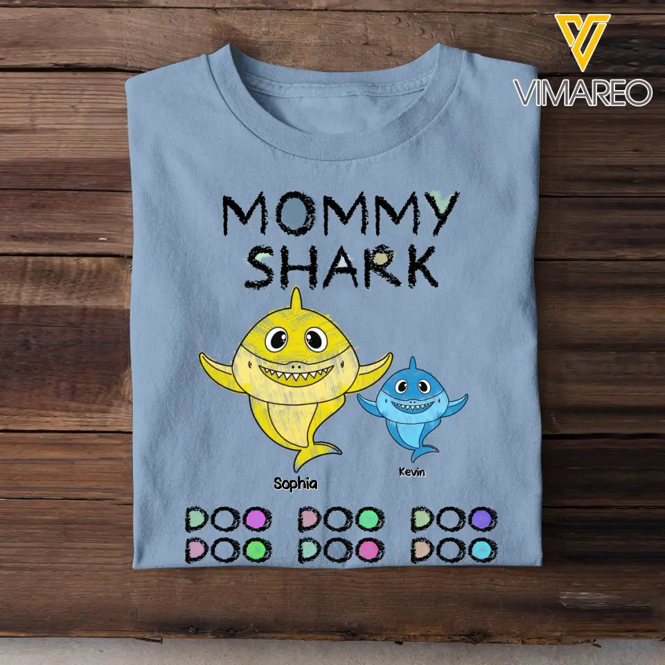 Personalized Mommy Shark Grandma Shark Colorful With Kid Names T-shirt Printed QTHQ0307