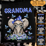 Personalized Cute Elephant Grandma Mom Auntie With Butterflies Kids Name 2D Printed Tshirt PTN47