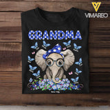 Personalized Cute Elephant Grandma Mom Auntie With Butterflies Kids Name 2D Printed Tshirt PTN47