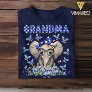 Personalized Cute Elephant Grandma Mom Auntie With Butterflies Kids Name 2D Printed Tshirt PTN47