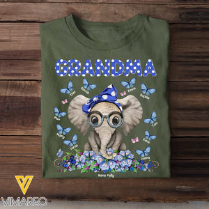 Personalized Cute Elephant Grandma Mom Auntie With Butterflies Kids Name 2D Printed Tshirt PTN47