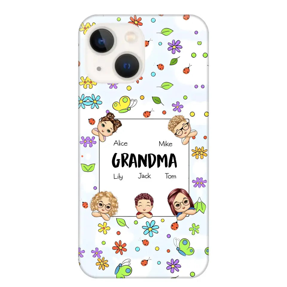 Personalized Grandma with Kids Name Flowers Background Gift For Grandma Phonecase PNDT2906