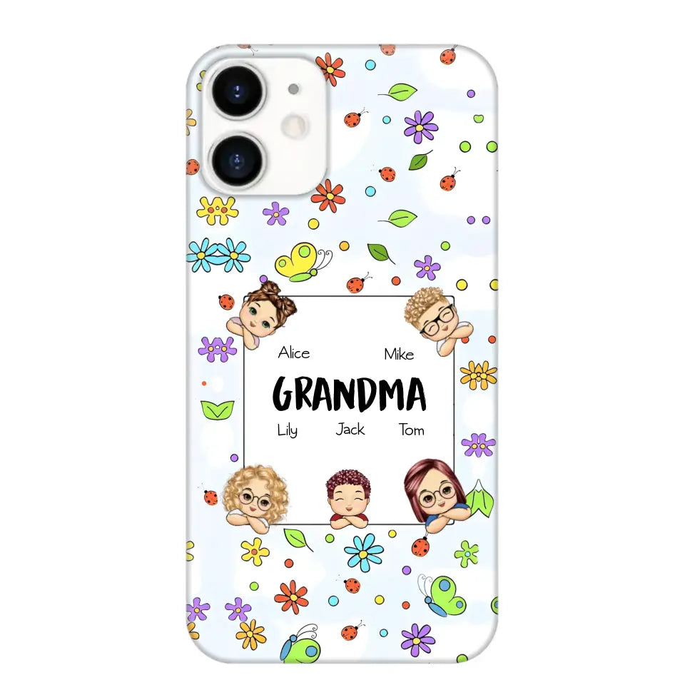 Personalized Grandma with Kids Name Flowers Background Gift For Grandma Phonecase PNDT2906