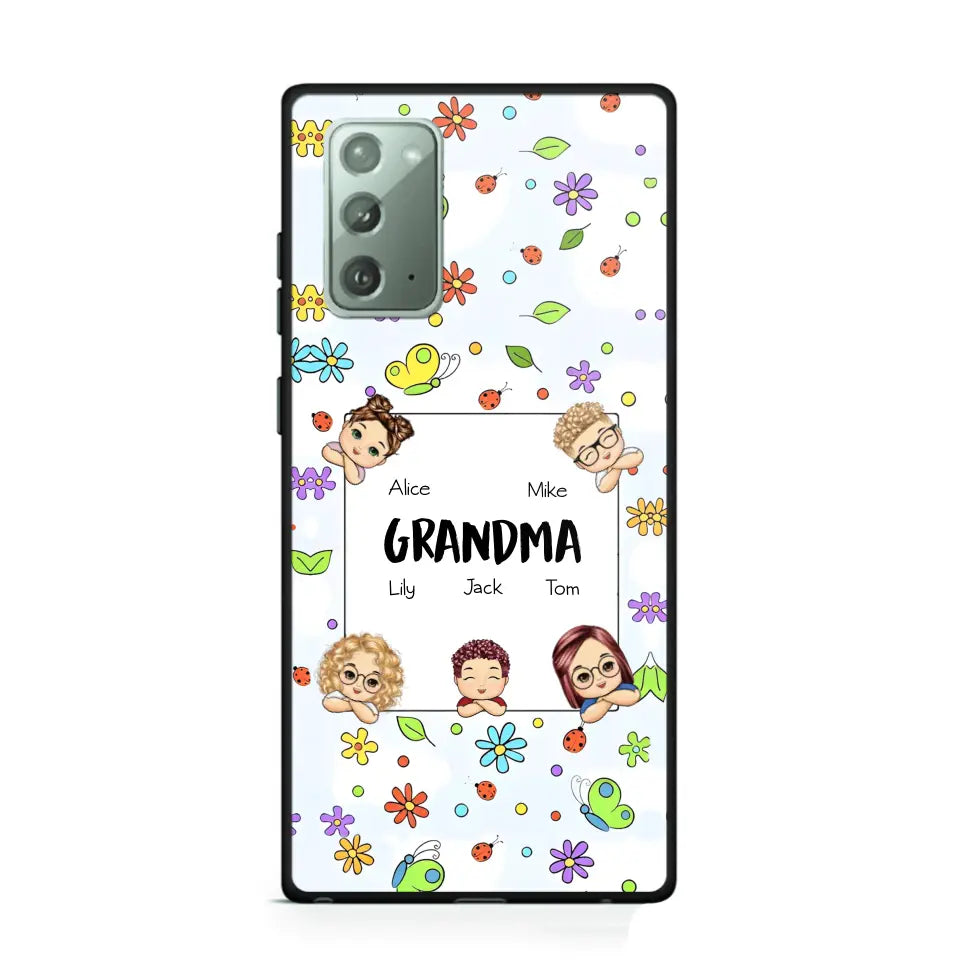 Personalized Grandma with Kids Name Flowers Background Gift For Grandma Phonecase PNDT2906