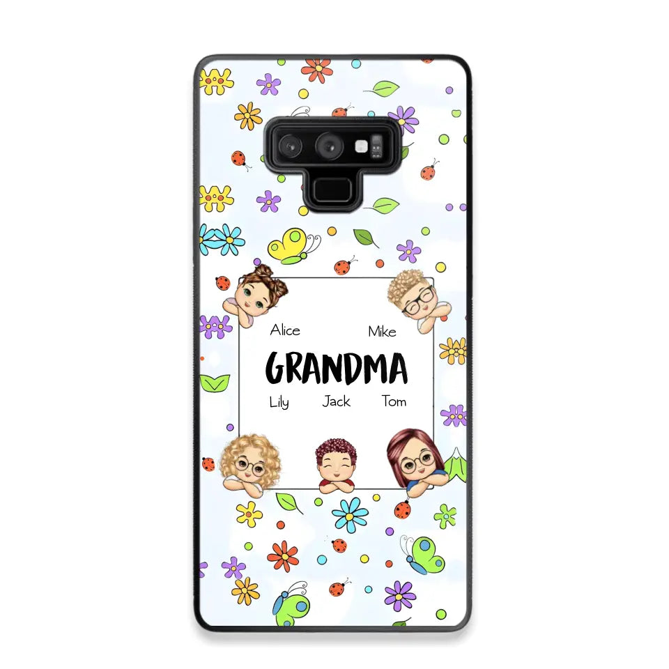 Personalized Grandma with Kids Name Flowers Background Gift For Grandma Phonecase PNDT2906