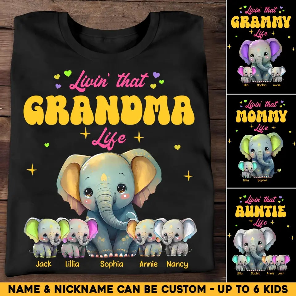 Personalized Livin That Grandma Life Elephant Colorful T-shirt Printed QTHQ0407