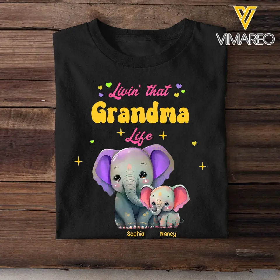 Personalized Livin That Grandma Life Elephant Colorful T-shirt Printed QTHQ0407