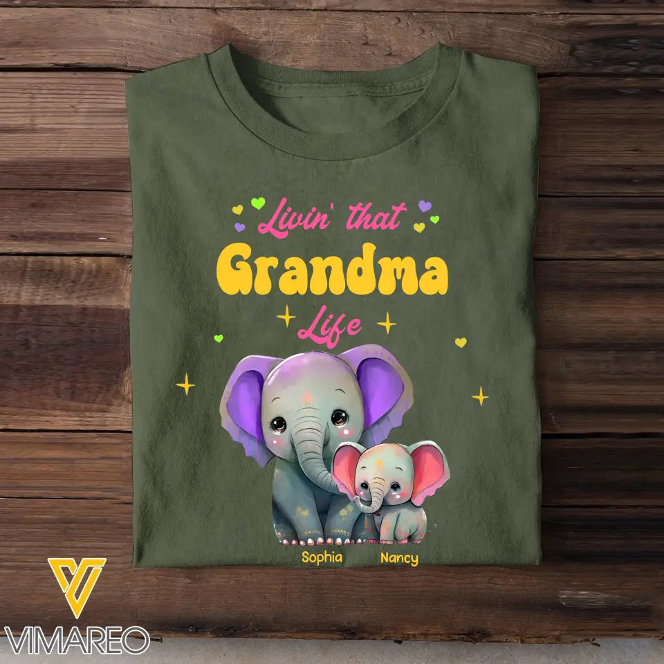 Personalized Livin That Grandma Life Elephant Colorful T-shirt Printed QTHQ0407