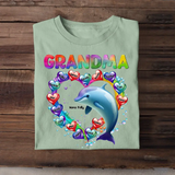 Personalized Dolphin Grandma Mom Aunt With Heart Kid Names Colorful Art 2D Printed Tshirt PTN4723