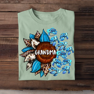 Personalized Turtle Grandma Mom Aunt Sunflower Kid Names Ocean Art 2D Printed Tshirt HTHDT