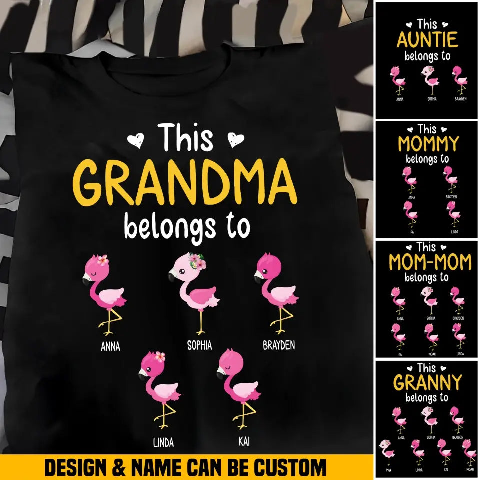 Personalized This Grandma Belongs To Flamingo Kid Names T-shirt Printed MTHHN0307