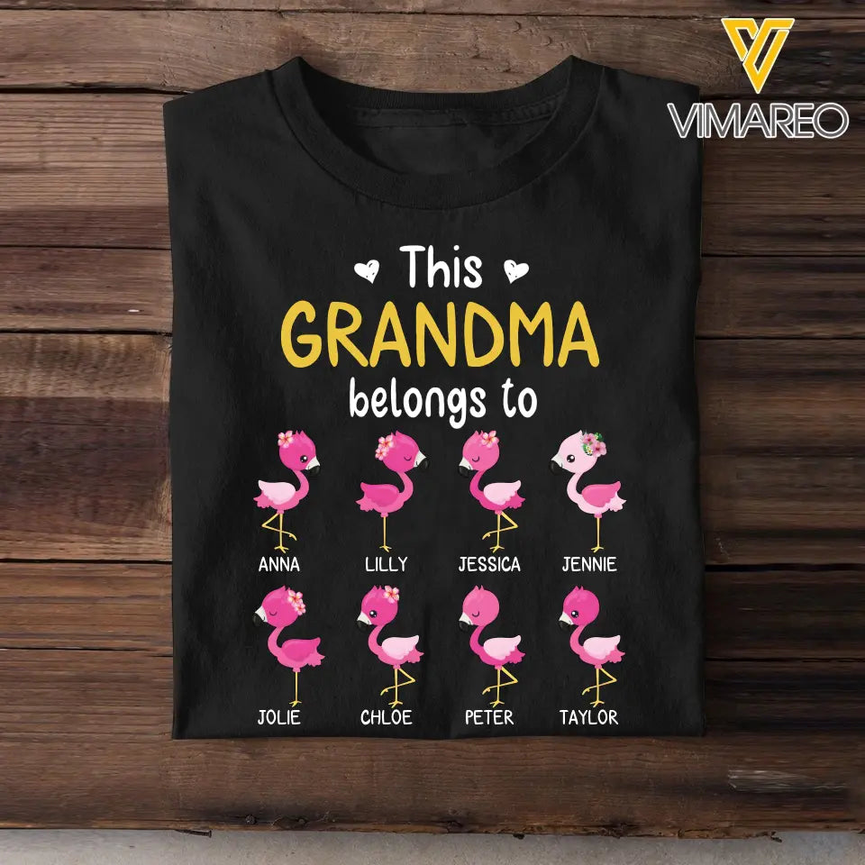 Personalized This Grandma Belongs To Flamingo Kid Names T-shirt Printed MTHHN0307