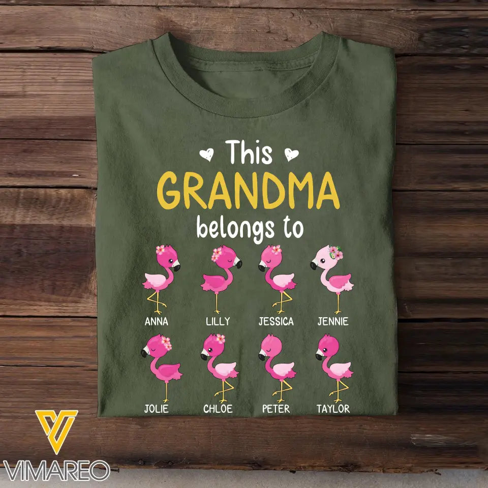 Personalized This Grandma Belongs To Flamingo Kid Names T-shirt Printed MTHHN0307