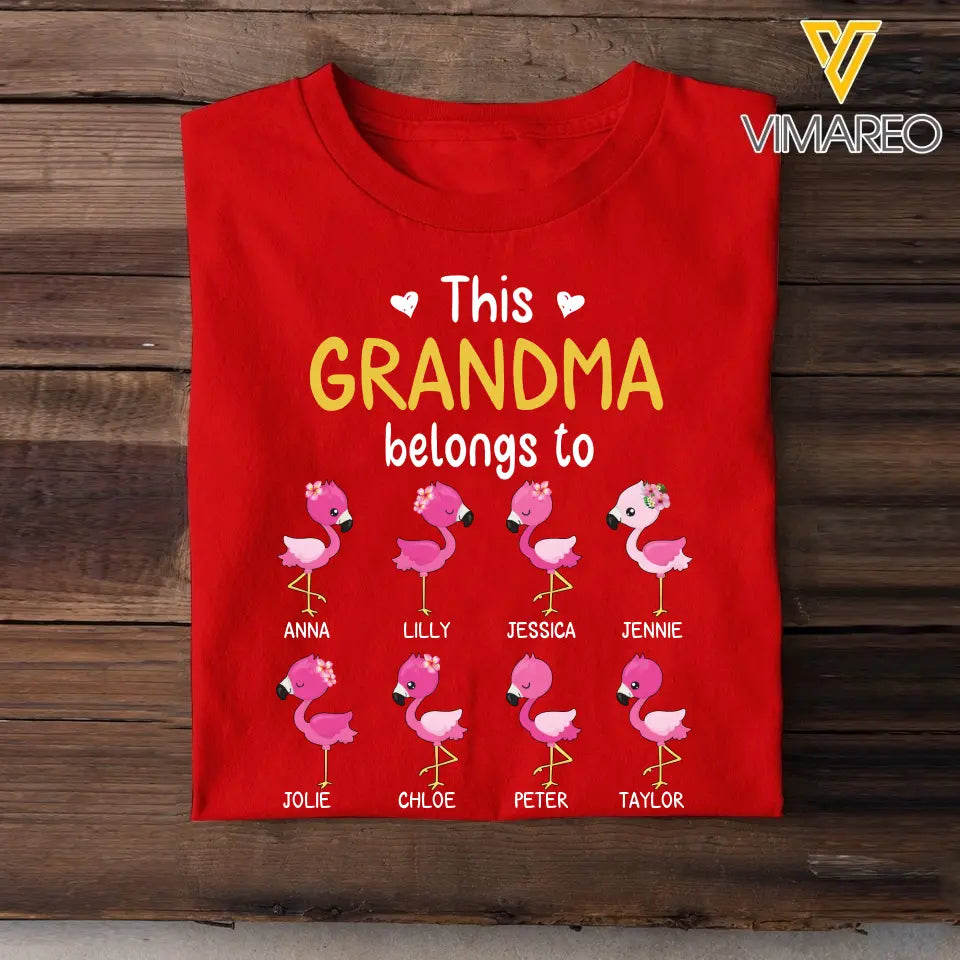 Personalized This Grandma Belongs To Flamingo Kid Names T-shirt Printed MTHHN0307