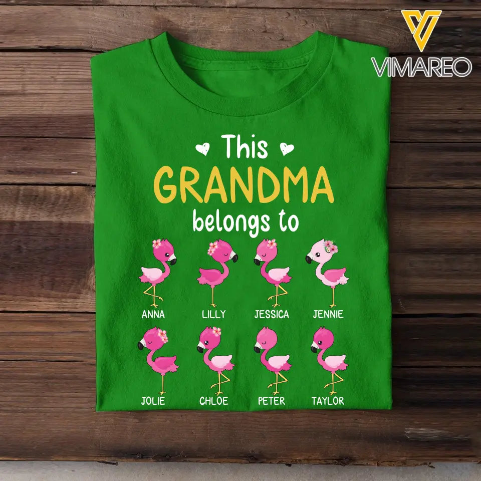 Personalized This Grandma Belongs To Flamingo Kid Names T-shirt Printed MTHHN0307