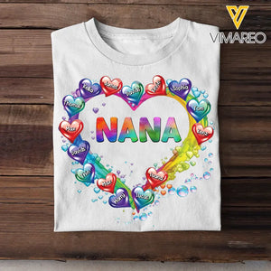 Personalized Grandma Nana Mom Auntie Heart Water Colorful Art 2D Printed Tshirt PTN57