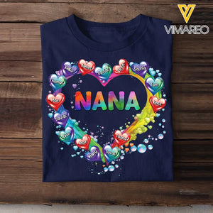 Personalized Grandma Nana Mom Auntie Heart Water Colorful Art 2D Printed Tshirt PTN57